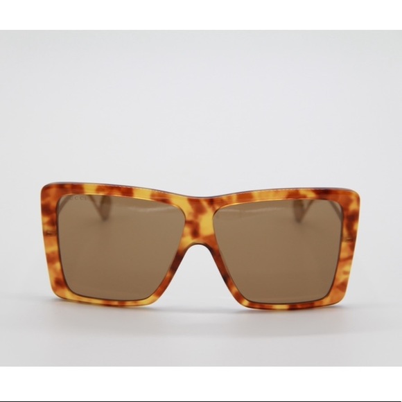 NEW GG0434S 003 GUCCI SHIELD SUNGLASSES GG 0434A HAVANA GOLD - Picture 3 of 11